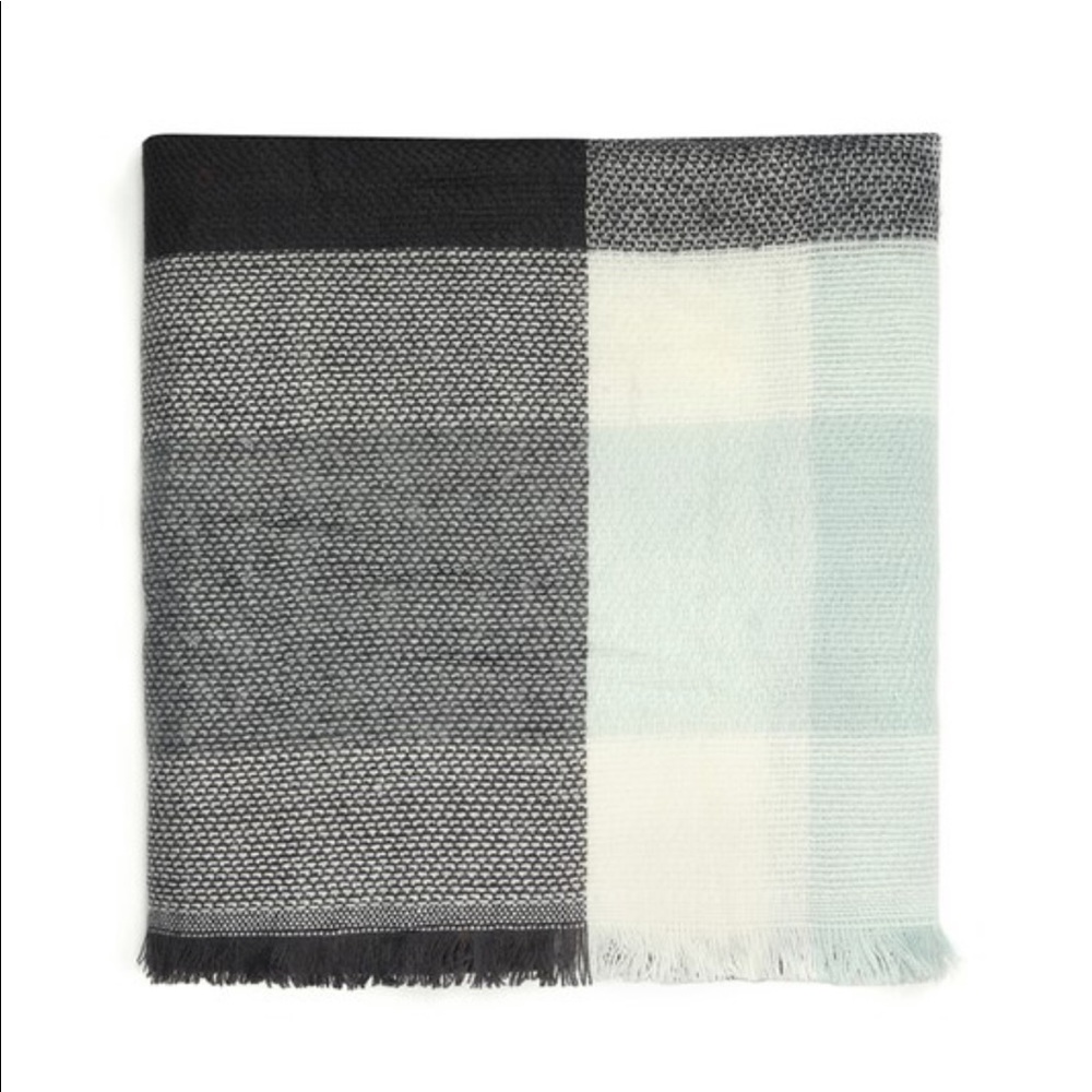 OVERSIZED TARTAN PLAIND WRAP SCARF - MINT BLACK - Picture 2 of 6
